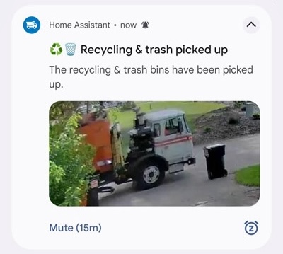 Recycling and trash bin pickup notification