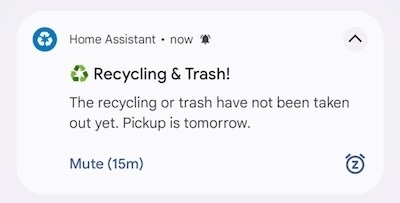 Recycling and trash pickup tomorrow notification