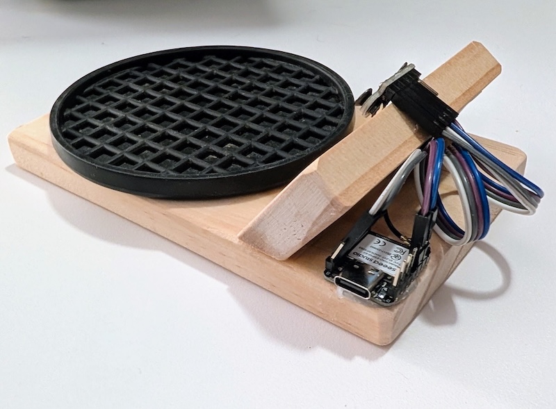 Smart coaster build from the rear; showing wiring