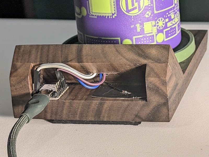 The backside of my smart coaster showing a Seeed Studio XIAO ESP32-S3